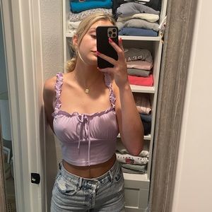 Frill trim tie front ruched bust top